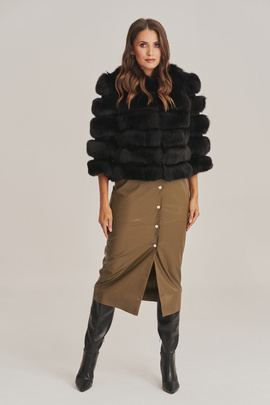 Luxusná dámska čierna kožušina - 3/4 rukávy a chanelový golier