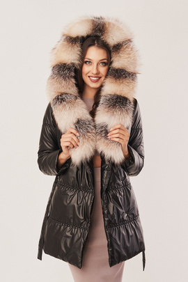 Čierna dámska páperová bunda s kapucňou