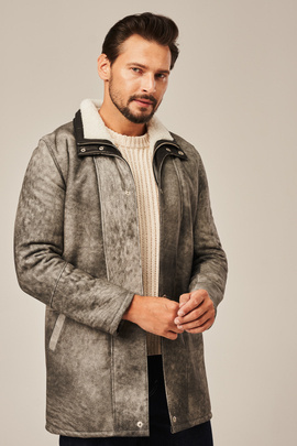 Pánsky zimný kožuchv odtieni sivej kože