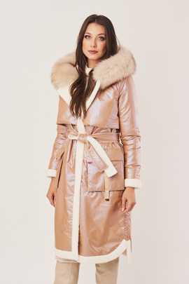 Dámsky obojstranný páperový kabát s pravou kožušinou z alpaky