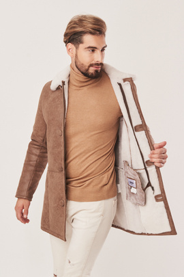 Pánsky zimný béžový kabát - kožuch